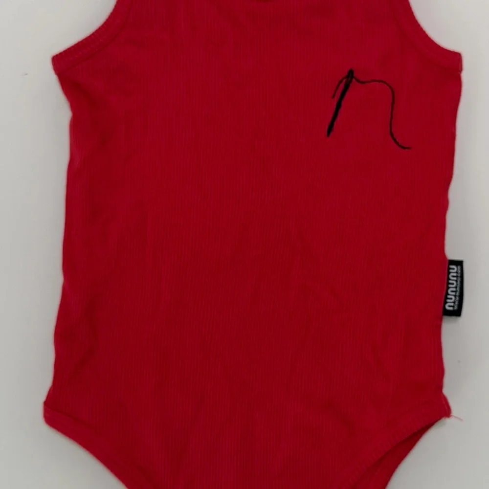 nununu Red Ribbed Baby Bodysuit with Black Logo Tag